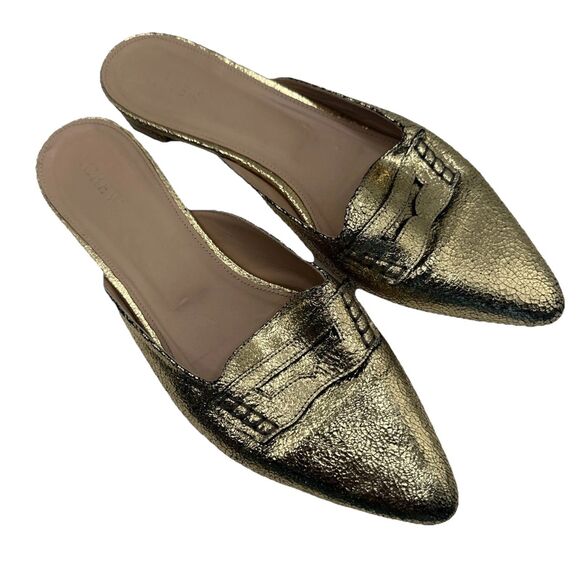 Jcrew Gold Crackle Metallic Mule Smoking Flat Sz 10 - Picture 1 of 8